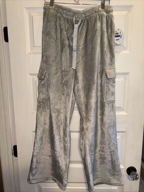 Planet Heart Juniors Wide Leg Cargo Sweatpants in Silver Quiet Gray Size Xl NWT
